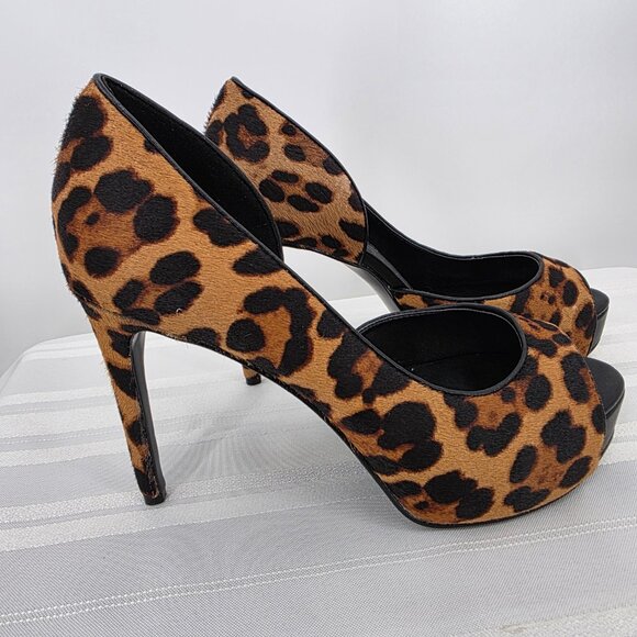 NINE WEST Expensive Platform Pump D'Orsay Leopard Hair Shoes Heels 7.5 NWOB - Picture 3 of 10